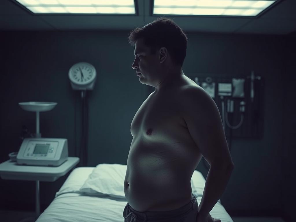 A dimly lit, clinical setting with an examination table in the foreground. On the table, a person's torso in profile, their skin looking sallow and unhealthy. In the background, medical equipment such as scales, blood pressure cuffs, and syringes, casting ominous shadows. The atmosphere is one of concern and caution, hinting at the potential health risks of rapid weight loss. Muted, desaturated colors create a somber, cautionary mood. Soft, directional lighting accentuates the subject's worried expression. The overall composition suggests the gravity and importance of the topic being addressed. A dimly lit, clinical setting with an examination table in the foreground. On the table, a person's torso in profile, their skin looking sallow and unhealthy. In the background, medical equipment such as scales, blood pressure cuffs, and syringes, casting ominous shadows. The atmosphere is one of concern and caution, hinting at the potential health risks of rapid weight loss. Muted, desaturated colors create a somber, cautionary mood. Soft, directional lighting accentuates the subject's worried expression. The overall composition suggests the gravity and importance of the topic being addressed.