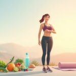 A serene, minimalist illustration depicting a person on a fitness journey without surgical intervention. In the foreground, a person in comfortable athletic wear stands tall, radiating a sense of confidence and determination. The middle ground showcases a variety of healthy lifestyle elements, such as fresh produce, a water bottle, and a yoga mat, symbolizing a holistic approach to weight management. The background features a soft, blurred landscape with gentle hills and a calming sky, conveying a sense of balance and tranquility. The lighting is soft and natural, emphasizing the organic, achievable nature of the weight loss process. The overall composition and mood evoke a feeling of empowerment and the belief that one can reach their desired physique through sustainable, non-invasive methods.