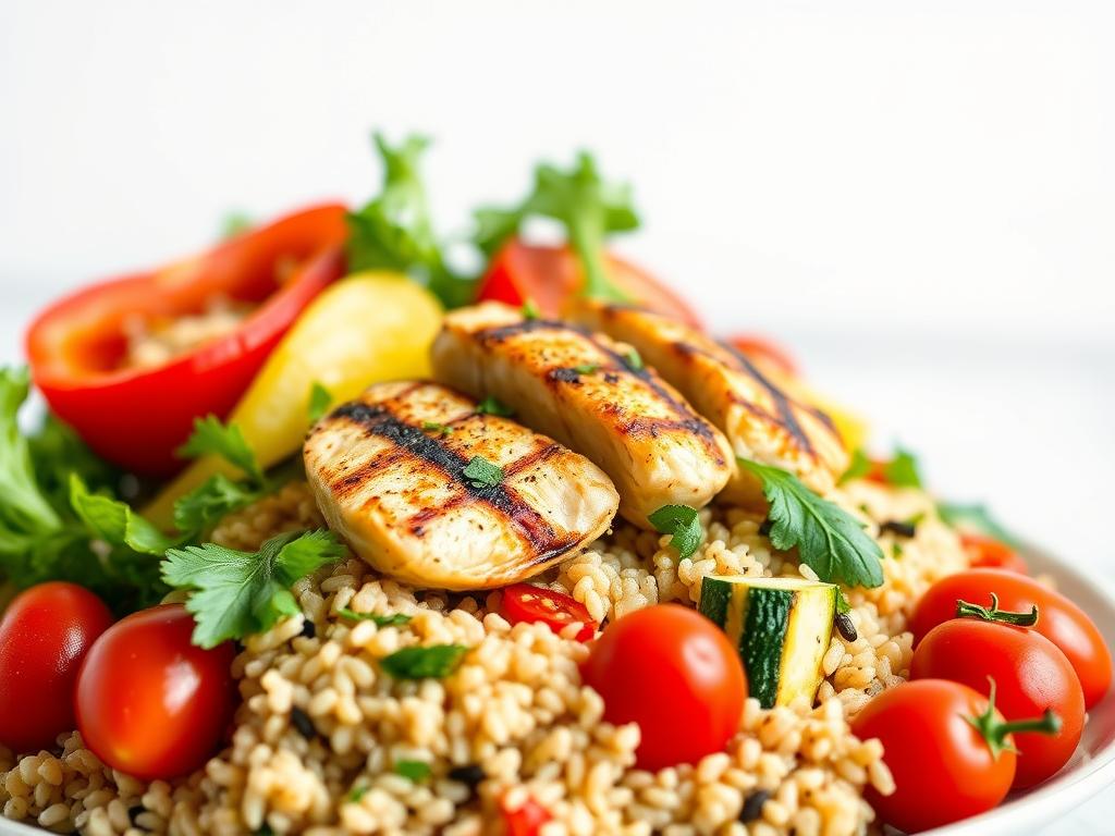 Fitness Gerichte bestellen - Einfach & Gesund! - Ernährung & Rezepte - A vibrant appetizing fitness dish set against a clean minimalist background. In the 1