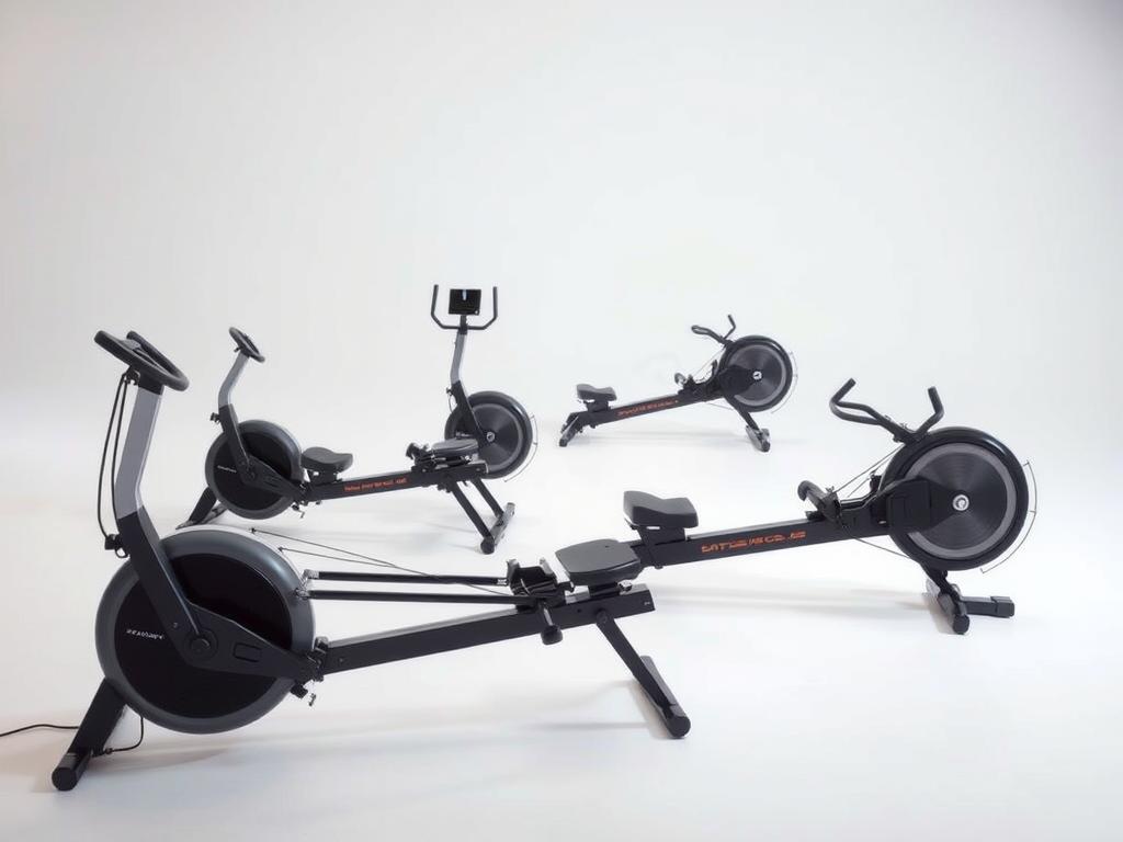 An assortment of high-quality rowing machines, showcased in a sleek, modern studio setting with soft, even lighting. The machines are positioned prominently, allowing viewers to examine their various features and designs. The background is a clean, minimalist space, with muted colors that let the equipment take center stage. The image conveys a sense of refinement and efficiency, hinting at the machines' effectiveness for weight loss. The overall composition is balanced and visually appealing, inviting the viewer to consider which rowing machine might be the best fit for their fitness goals. An assortment of high-quality rowing machines, showcased in a sleek, modern studio setting with soft, even lighting. The machines are positioned prominently, allowing viewers to examine their various features and designs. The background is a clean, minimalist space, with muted colors that let the equipment take center stage. The image conveys a sense of refinement and efficiency, hinting at the machines' effectiveness for weight loss. The overall composition is balanced and visually appealing, inviting the viewer to consider which rowing machine might be the best fit for their fitness goals.